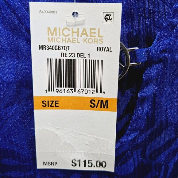 NWT MICHAEL KORS Royal Blue Zebra Plisse Handkerchief Hem Poly Top/Tunic Sm/Med - Picture 9 of 11